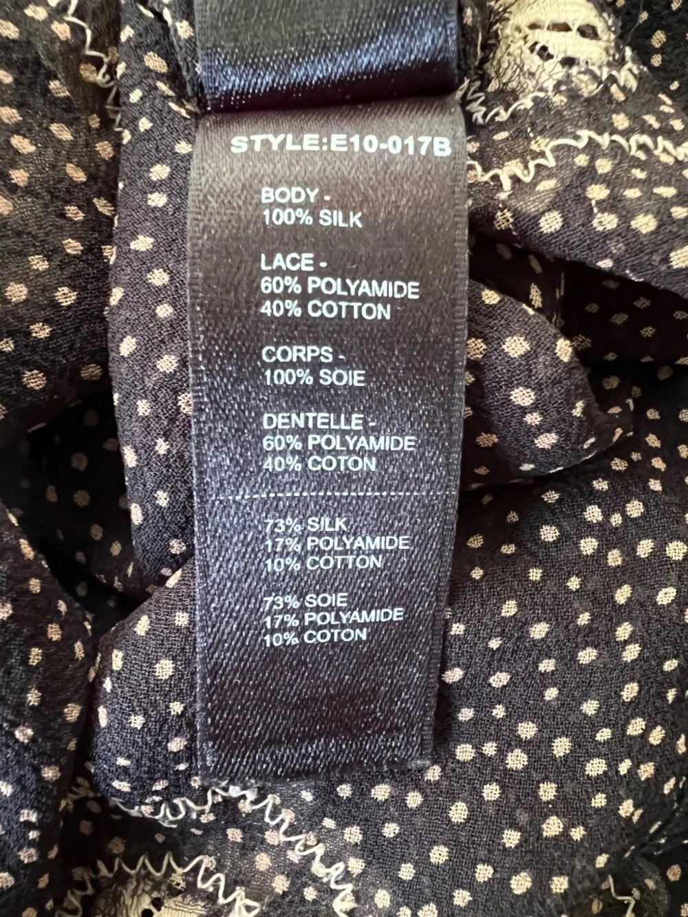 Elle Macpherson Intimates 100% Silk Black Polka Dot Lace Chemise Slip Size Large